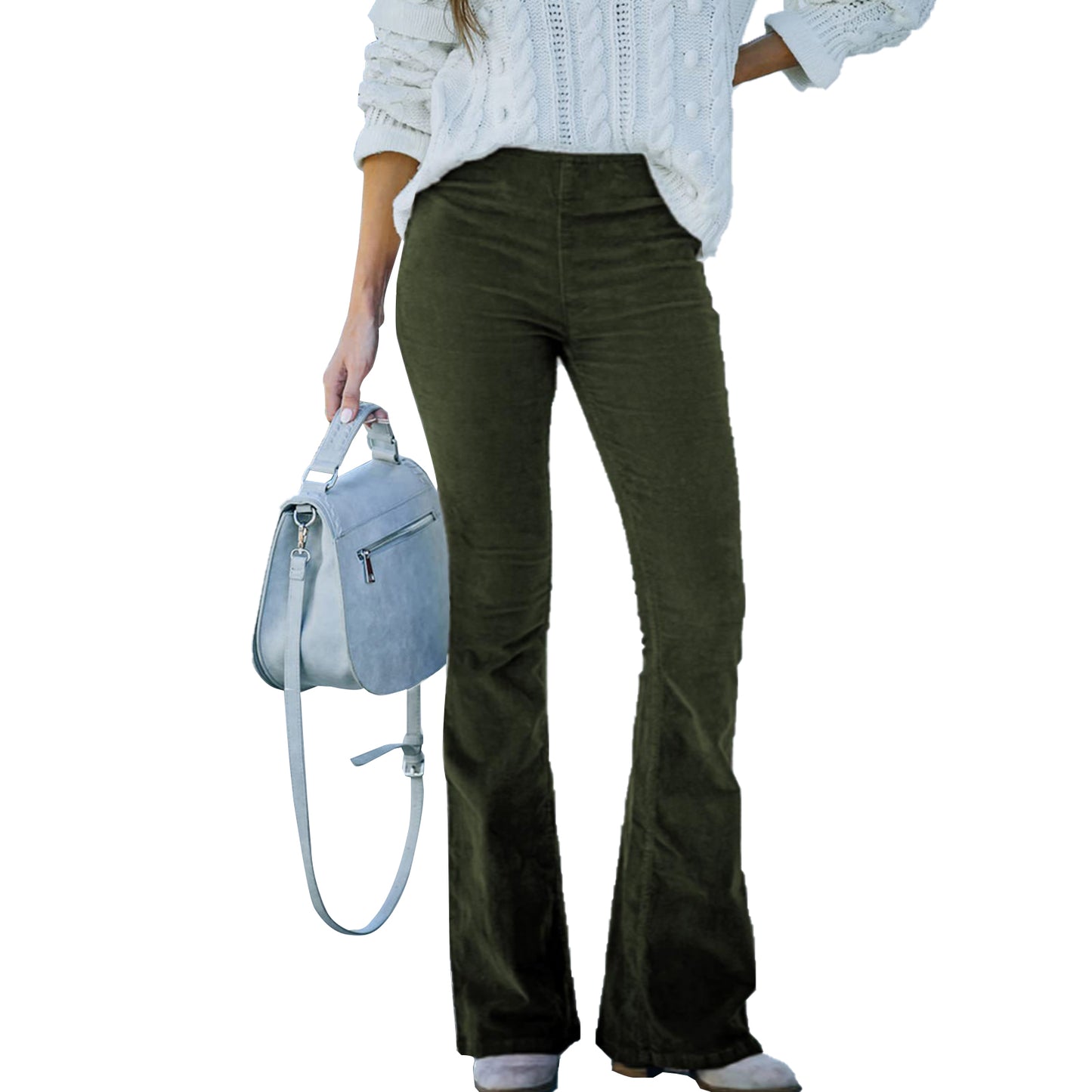 OMEWEE Flare Pants for Women Corduroy Pants Vintage Elastic Waist Bell Bottom Casual High Waisted Long Trousers Fall Pants