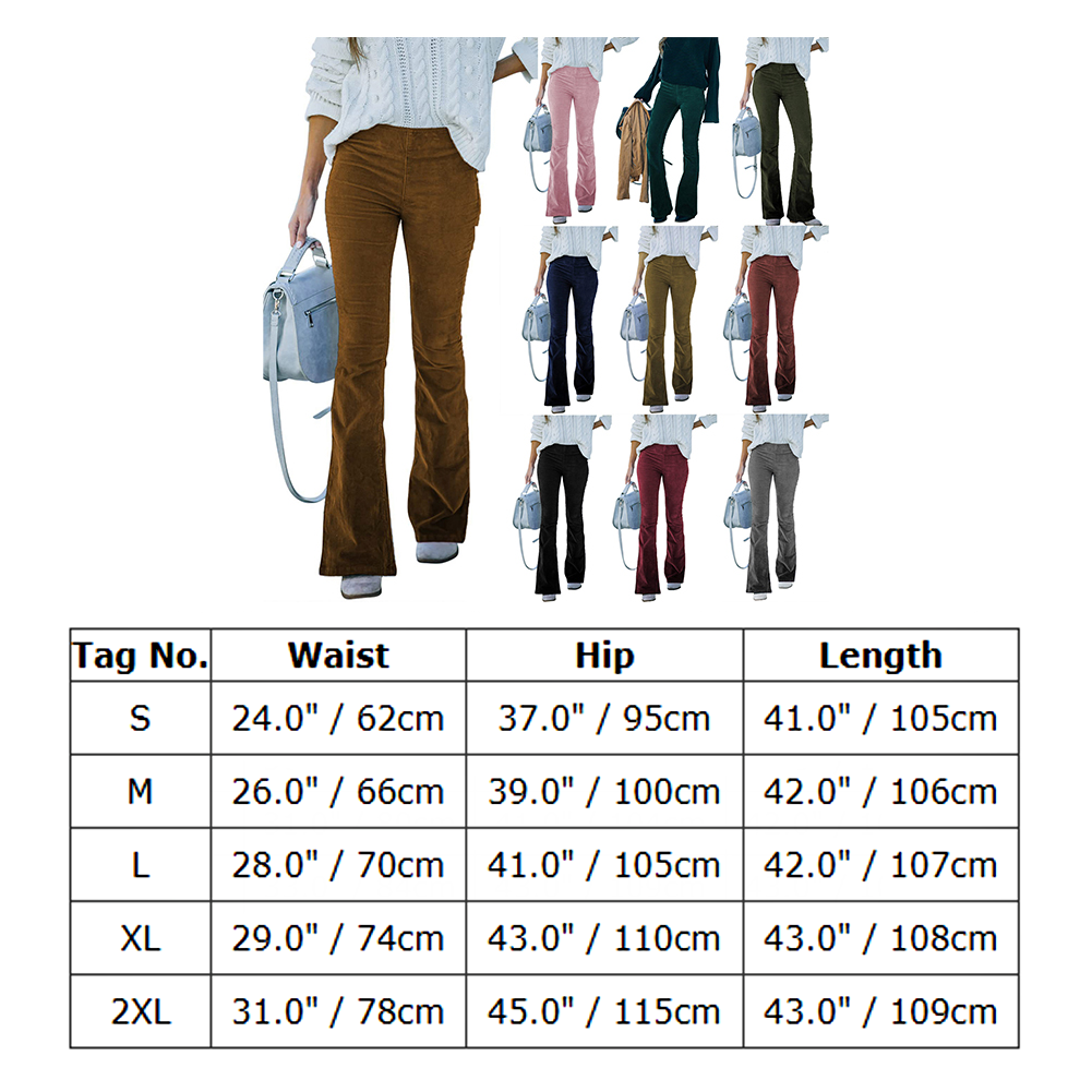 OMEWEE Flare Pants for Women Corduroy Pants Vintage Elastic Waist Bell Bottom Casual High Waisted Long Trousers Fall Pants