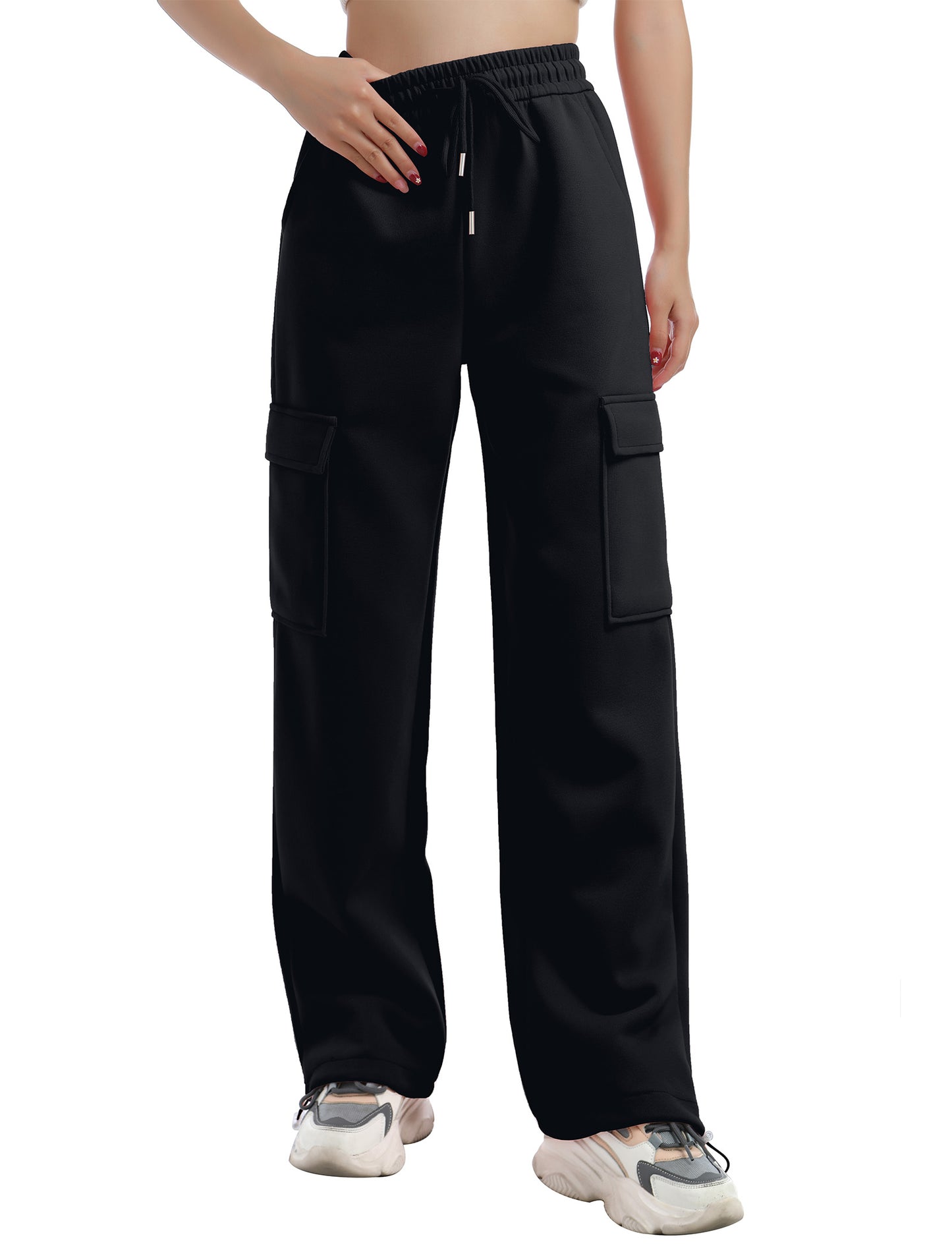 SEAKWE Cargo Sweatpants for Women Fleece Lined Straight Leg High Waisted Baggy Athletic Joggers Pants with Pockets