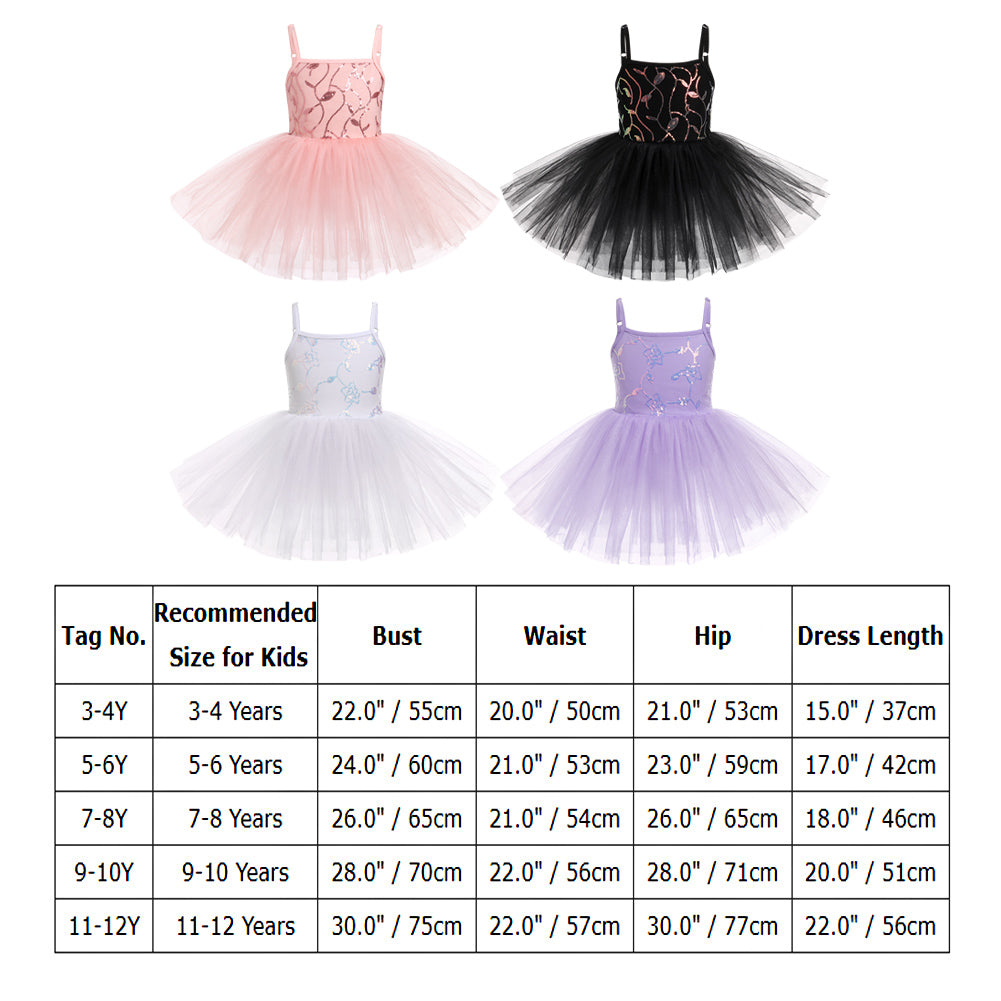 OKELUX Ballet Leotard For Girls Camisole Tutu Skirts Shiny Sequin Flower Embroidery Dance Dress Gymnastics Bodysuit Outfit