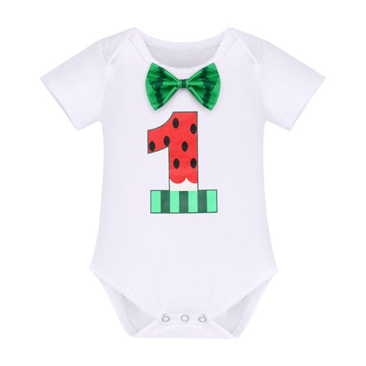 Baby Boys 1st Birthday Cake Smash Outfit Bow Tie Romper+Diaper Cover Shorts+Suspenders+Headband Clothes Set, 4-Piece