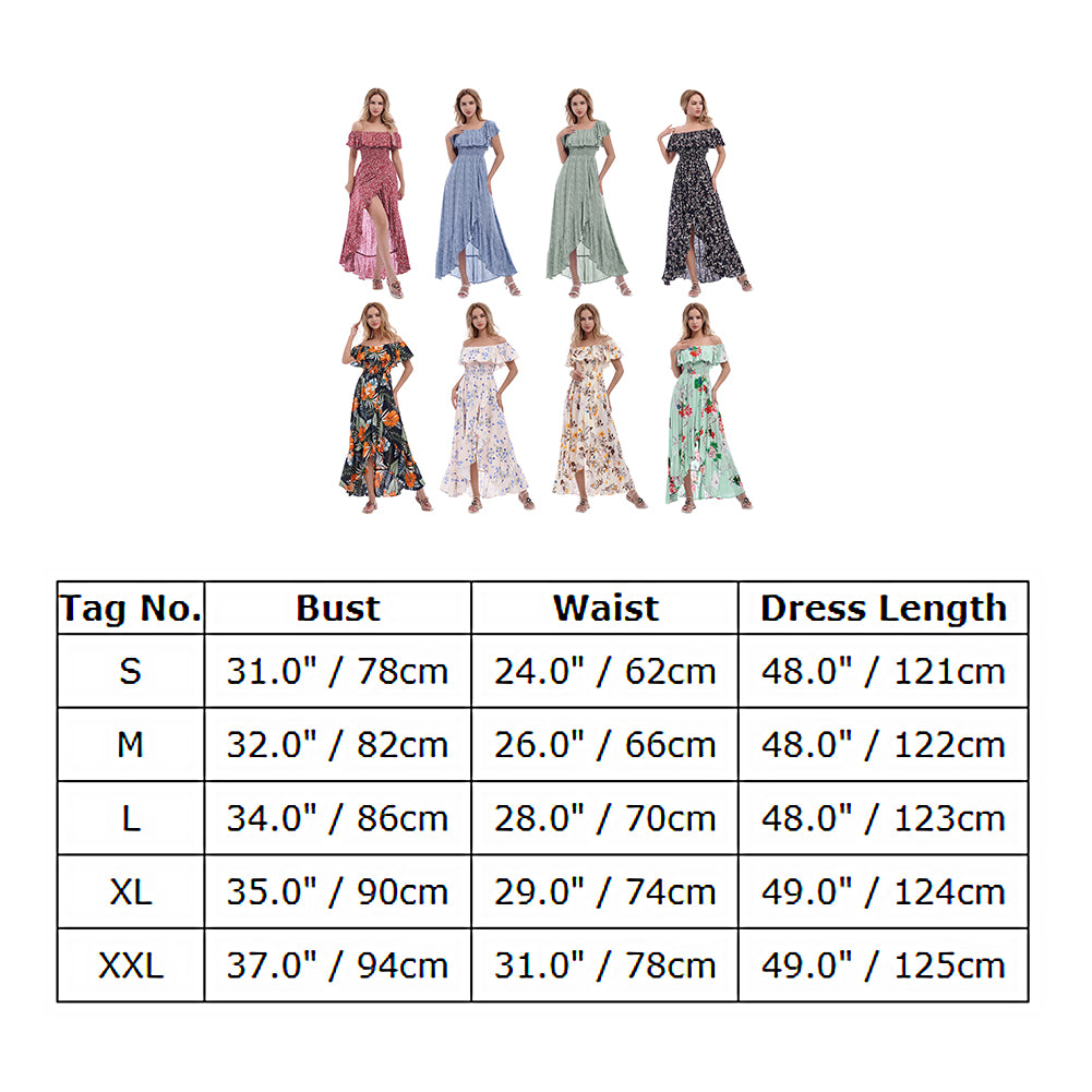 Womens Boho Floral Off The Shoulder Maxi Dress