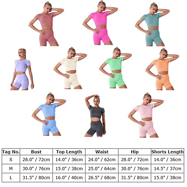 Women Workout Sets Yoga Outfits, Short Sleeve Crop Top with High Waisted Running Short Pants Activewear Set, 2-Piece (S-L, Female)