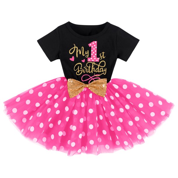Baby Girls 1st Birthday Leisure Cake Smash Clothes, Short Shiny Letter Printed Sequin Bow Tulle Spliced Tutu Princess Dress