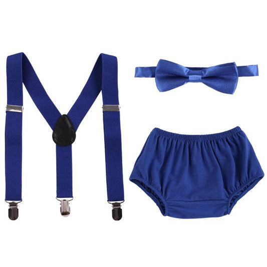 Baby Boys First Birthday Cake Smash Outfit Bloomers Diaper Cover Pants + Suspenders + Bow Tie Clothes Set, 3-Piece