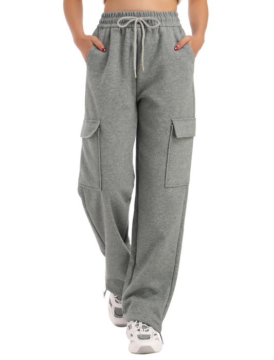 SEAKWE	Cargo Sweatpants for Women Fleece Lined Straight Leg High Waisted Baggy Athletic Joggers Pants with Pockets