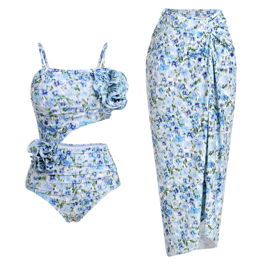 EFOWAY Womens One Piece Swimsuit with Swim Cover up Wrap Skirt Floral Print Tummy Control Bathing Suit Vacation Beachwear