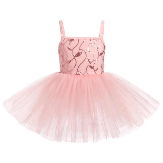 OKELUX Ballet Leotard For Girls Camisole Tutu Skirts Shiny Sequin Flower Embroidery Dance Dress Gymnastics Bodysuit Outfit