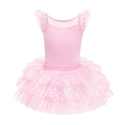 Kid Girls Sequin Ruffle Sleeve Ballet Dance Dress Ballerina Dancewear Gymnastics Costume