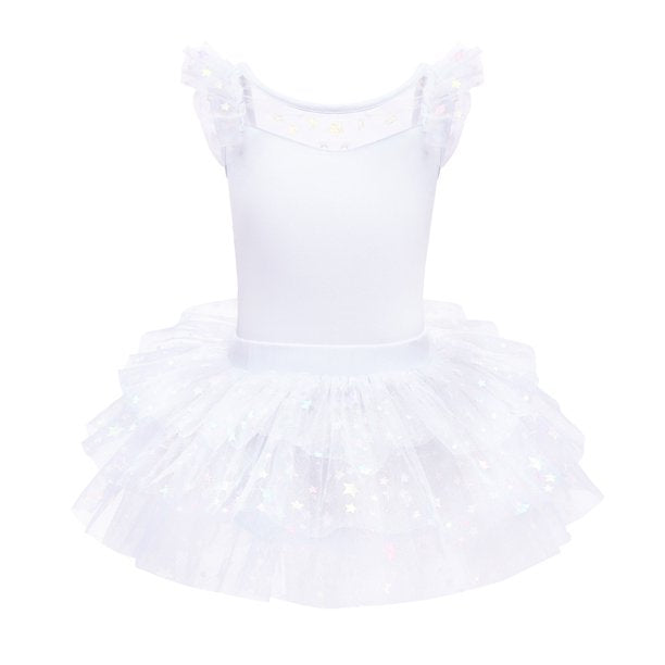 Kid Girls Sequin Ruffle Sleeve Ballet Dance Dress Ballerina Dancewear Gymnastics Costume