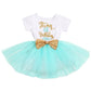 Baby Girls 1st Birthday Leisure Cake Smash Clothes, Short Shiny Letter Printed Sequin Bow Tulle Spliced Tutu Princess Dress