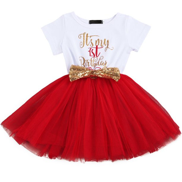 Baby Girls 1st Birthday Leisure Cake Smash Clothes, Short Shiny Letter Printed Sequin Bow Tulle Spliced Tutu Princess Dress