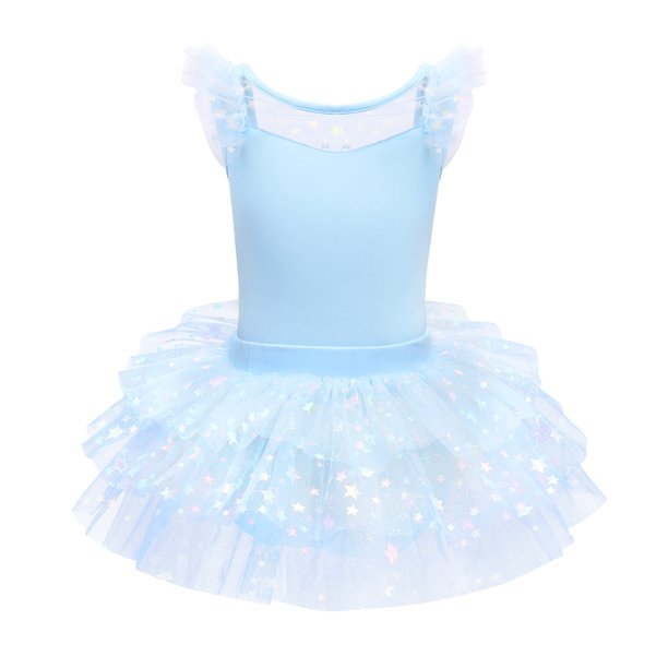 Kid Girls Sequin Ruffle Sleeve Ballet Dance Dress Ballerina Dancewear Gymnastics Costume