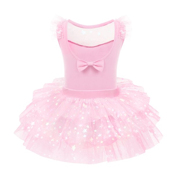 Kid Girls Sequin Ruffle Sleeve Ballet Dance Dress Ballerina Dancewear Gymnastics Costume