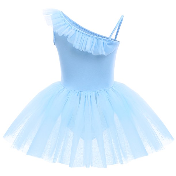 Kid Girls Sequins Ruffle One Shoulder Ballet Dance Dress Tulle Tutu Skirt