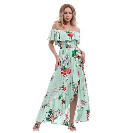Womens Boho Floral Off The Shoulder Maxi Dress