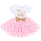 Baby Girls 1st Birthday Leisure Cake Smash Clothes, Short Shiny Letter Printed Sequin Bow Tulle Spliced Tutu Princess Dress