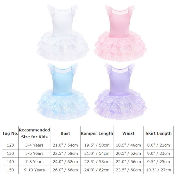 Kid Girls Sequin Ruffle Sleeve Ballet Dance Dress Ballerina Dancewear Gymnastics Costume