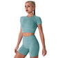 Women Workout Sets Yoga Outfits, Short Sleeve Crop Top with High Waisted Running Short Pants Activewear Set, 2-Piece (S-L, Female)