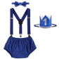Baby Boys First Birthday Cake Smash Outfit Diaper Cover Shorts Pants + Suspenders + Bow Tie + Headband Clothes Set, 4-Piece