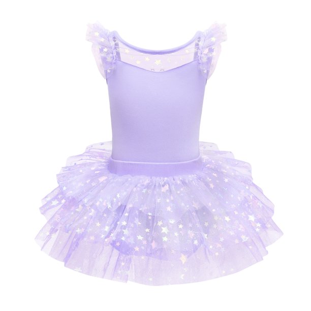 Kid Girls Sequin Ruffle Sleeve Ballet Dance Dress Ballerina Dancewear Gymnastics Costume