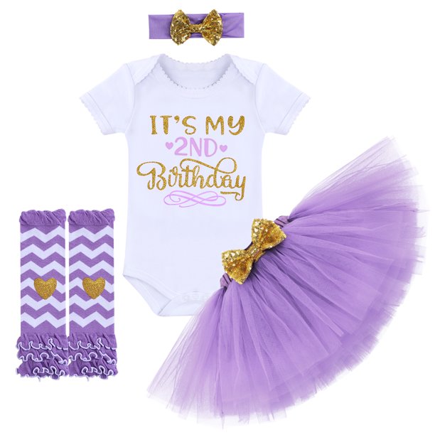 Baby Girls 1st Birthday Cake Smash Outfit Princess Romper + Tutu Skirt + Headband + Leg Warmers Clothes Set, 4-Piece