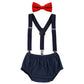 Baby Boys First 1st Birthday Cake Smash Outfit Diaper Cover Pants + Suspenders + Bow Tie Leisure Clothes Set, 3-Piece