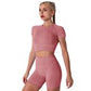 Women Workout Sets Yoga Outfits, Short Sleeve Crop Top with High Waisted Running Short Pants Activewear Set, 2-Piece (S-L, Female)