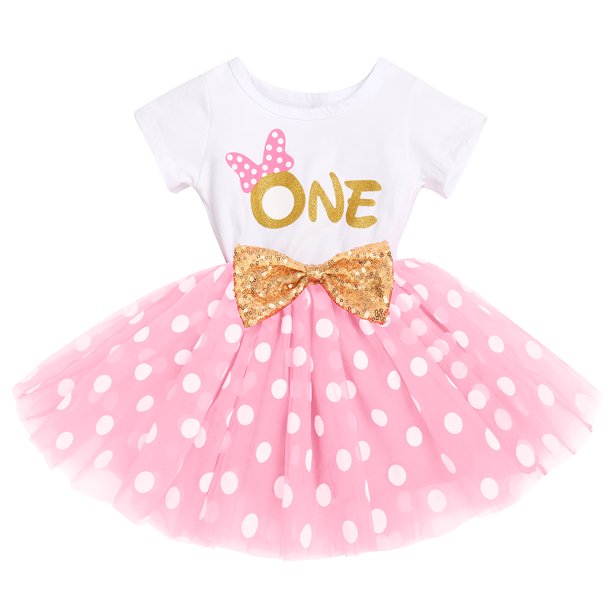 Baby Girls 1st Birthday Leisure Cake Smash Clothes, Short Shiny Letter Printed Sequin Bow Tulle Spliced Tutu Princess Dress