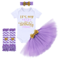 Baby Girls 1st Birthday Cake Smash Outfit Princess Romper + Tutu Skirt + Headband + Leg Warmers Clothes Set, 4-Piece
