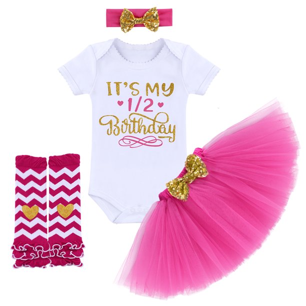 Baby Girls 1st Birthday Cake Smash Outfit Princess Romper + Tutu Skirt + Headband + Leg Warmers Clothes Set, 4-Piece