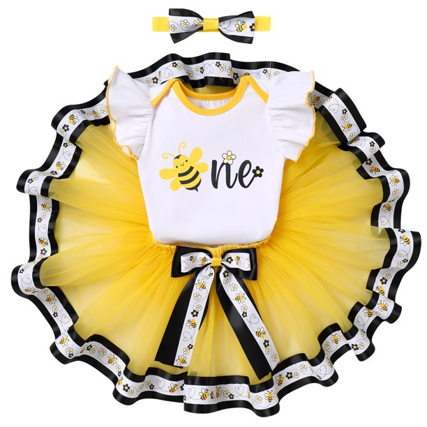 Baby Girls 1st Birthday Cake Smash Outfit Princess Romper + Tutu Skirt + Headband Clothes Set, 3-Piece